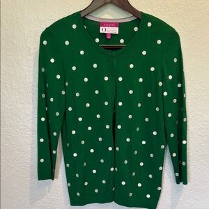 Talbots Green Cardigan with White Dots